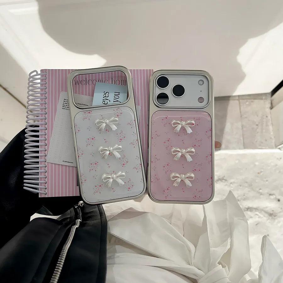 3D Pearl Bow iPhone Case – Pink Floral