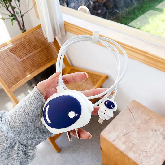 Astronaut iPhone 18W / 20W Charger Adapter Cover & Cable Protector Set – Navy Blue Cute Silicone Skin