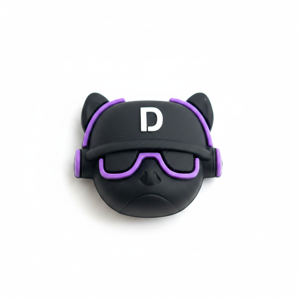 DJ Character Phone Charm close-up macro detail showing purple sunglasses