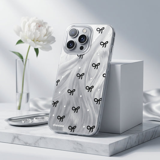 Black Bow Marble Clear iPhone Case