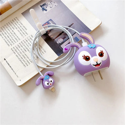 Purple Bunny iPhone Charger Adapter Cover and Cable Protector Set – Purple Silicone Skin