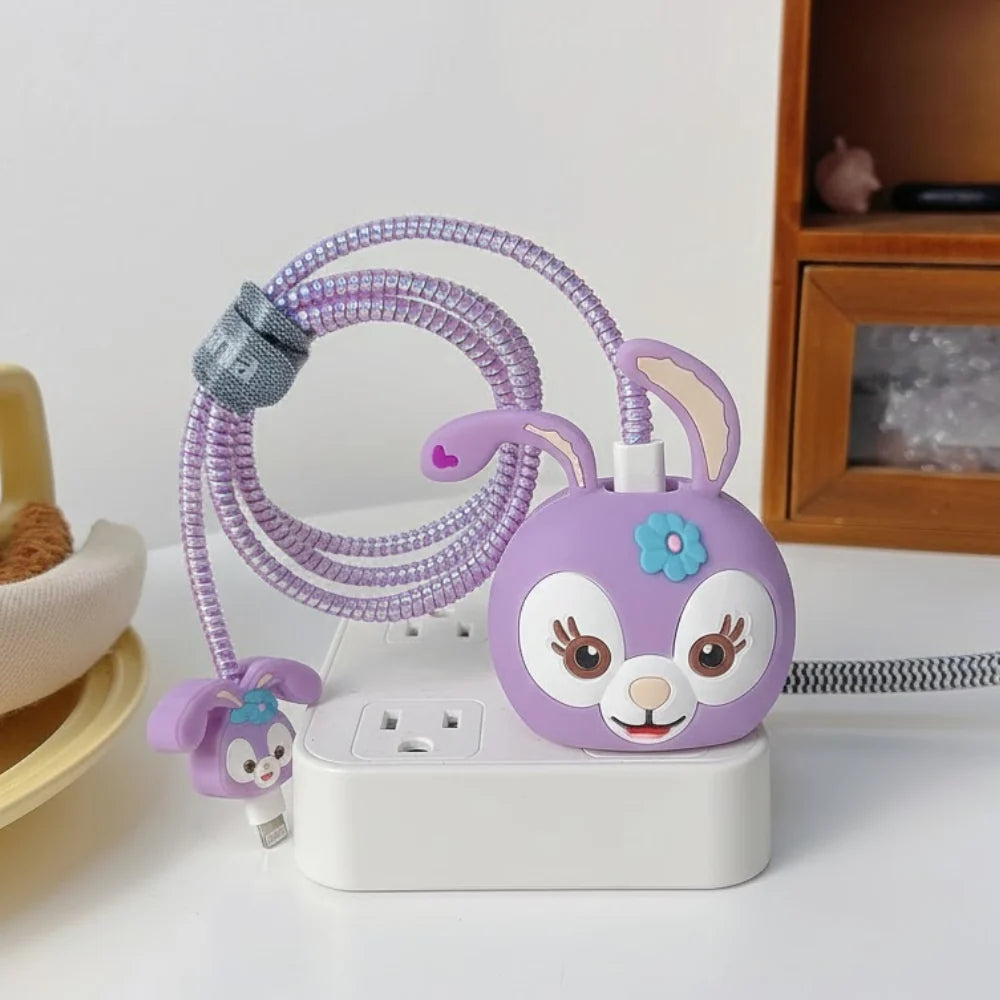 Cute Bunny iPhone Charger Protector Set on Power Strip – Purple Silicone