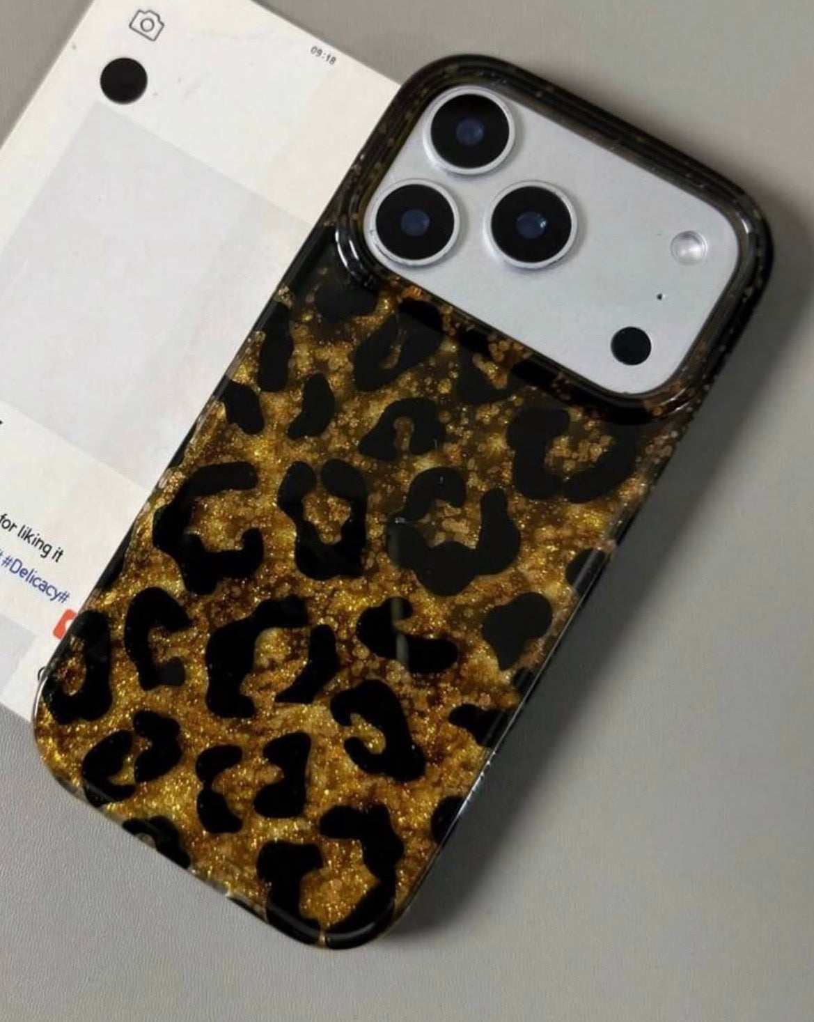 Leopard Print Gold Glitter iPhone Case with Crystal Wristlet Chain
