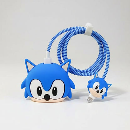 Sonic the Hedgehog iPhone 18W / 20W Charger Adapter Cover & Cable Protector Set – Blue Silicone Skin