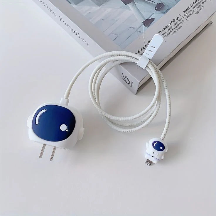 Astronaut iPhone 18W / 20W Charger Adapter Cover & Cable Protector Set – Navy Blue Cute Silicone Skin