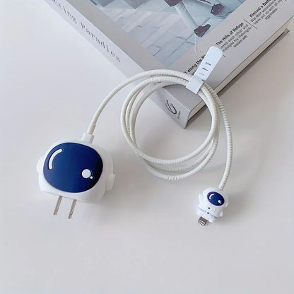 Astronaut iPhone 18W / 20W Charger Adapter Cover & Cable Protector Set – Navy Blue Cute Silicone Skin