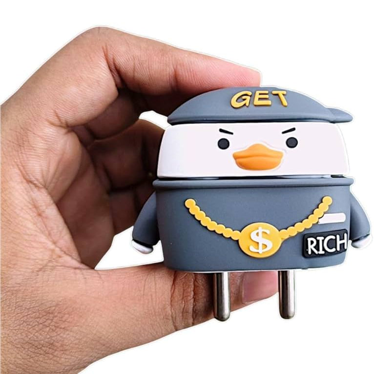 Rich duck charger cover held in hand showing detail