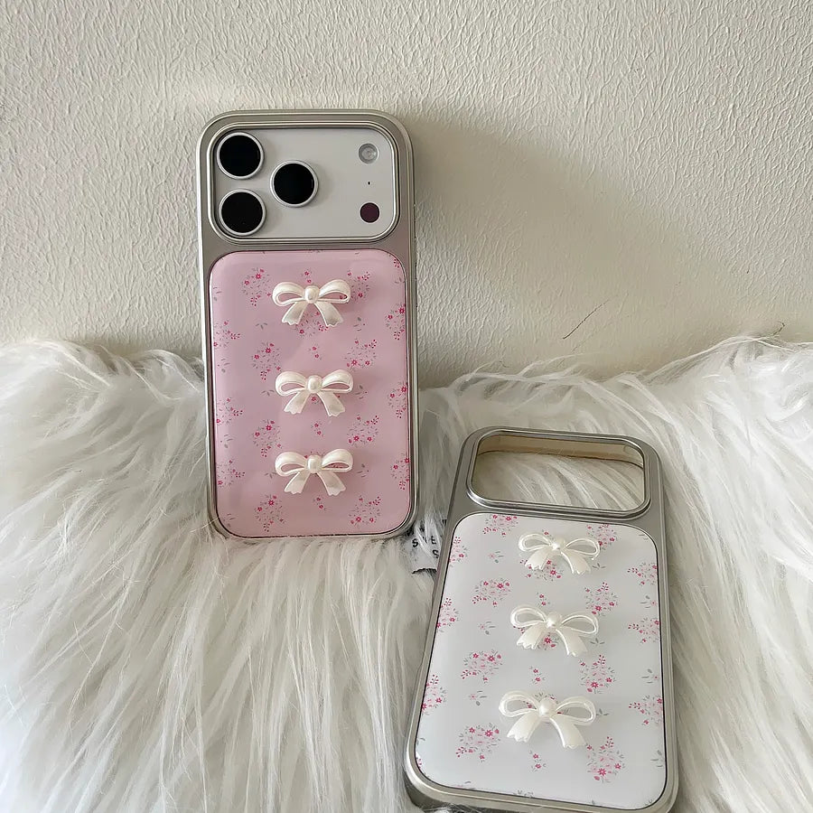 3D Bow Floral iPhone Case – Pearl White