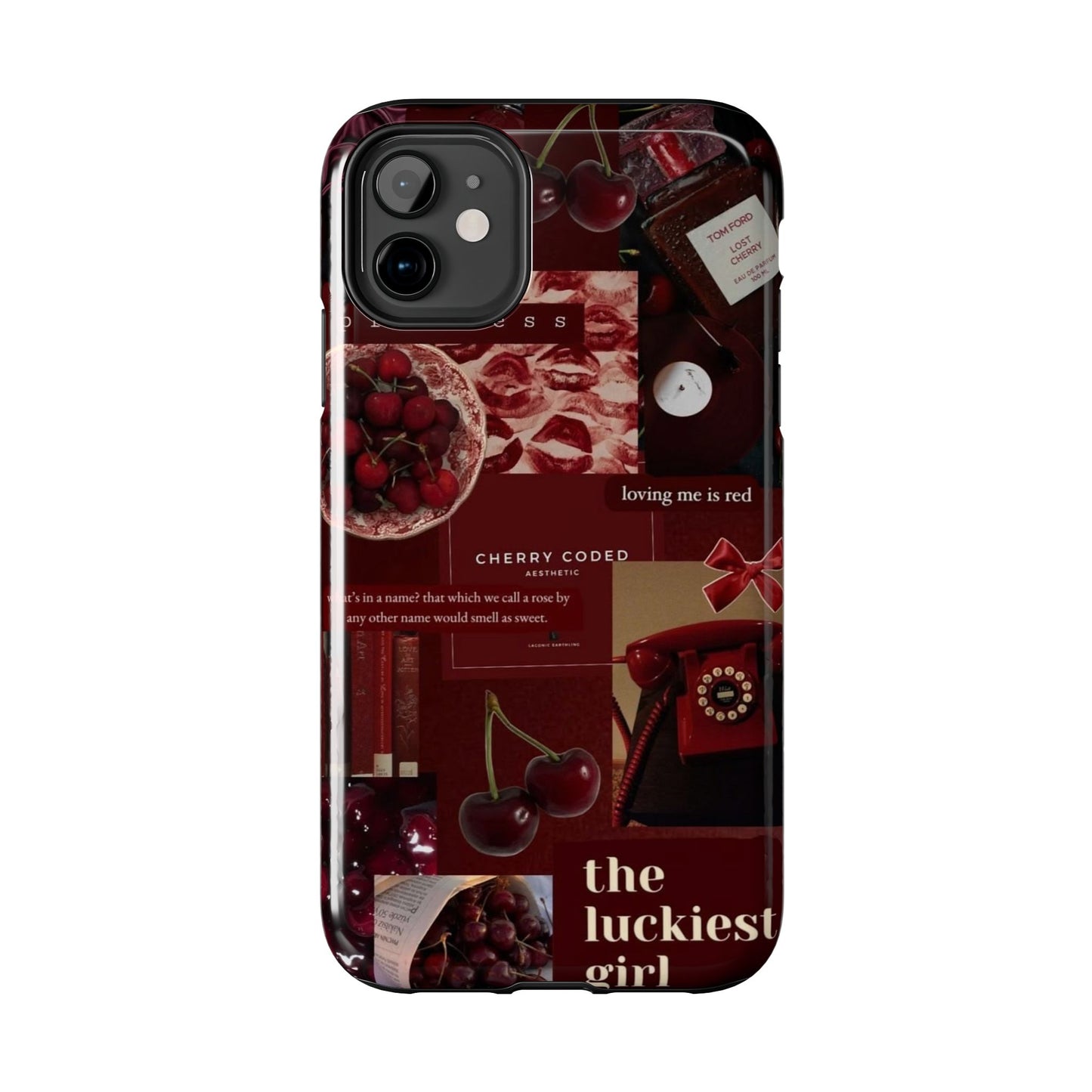 Cherry Coded Aesthetic iPhone Case – 'The Luckiest Girl'