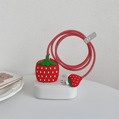 Strawberry iPhone Charger Adapter Cover with Cable Bite on Apple charger block – iPouch