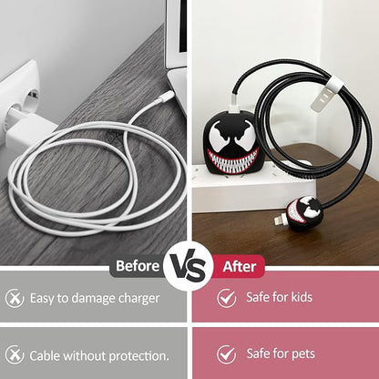 Venom charger adapter cover and mini cable protector displayed in white ceramic bowl on grey surface