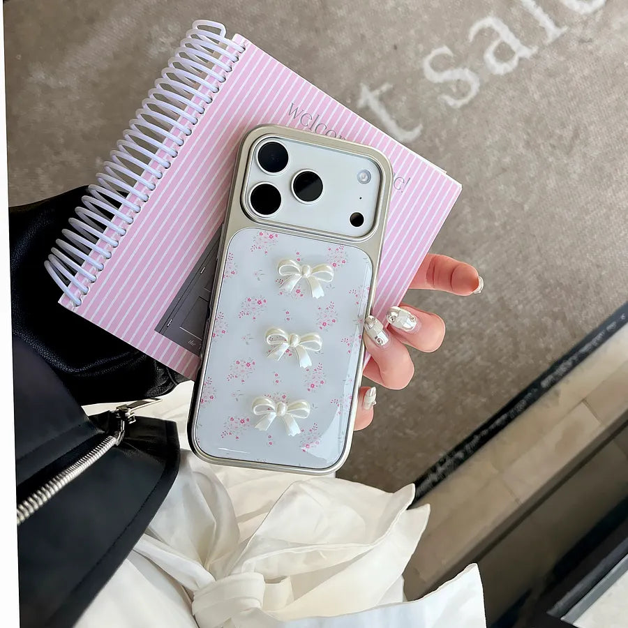 3D Bow Floral iPhone Case – Pearl White
