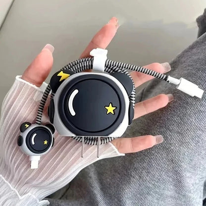 Cute panda face charger cover and cable protector set held in hand