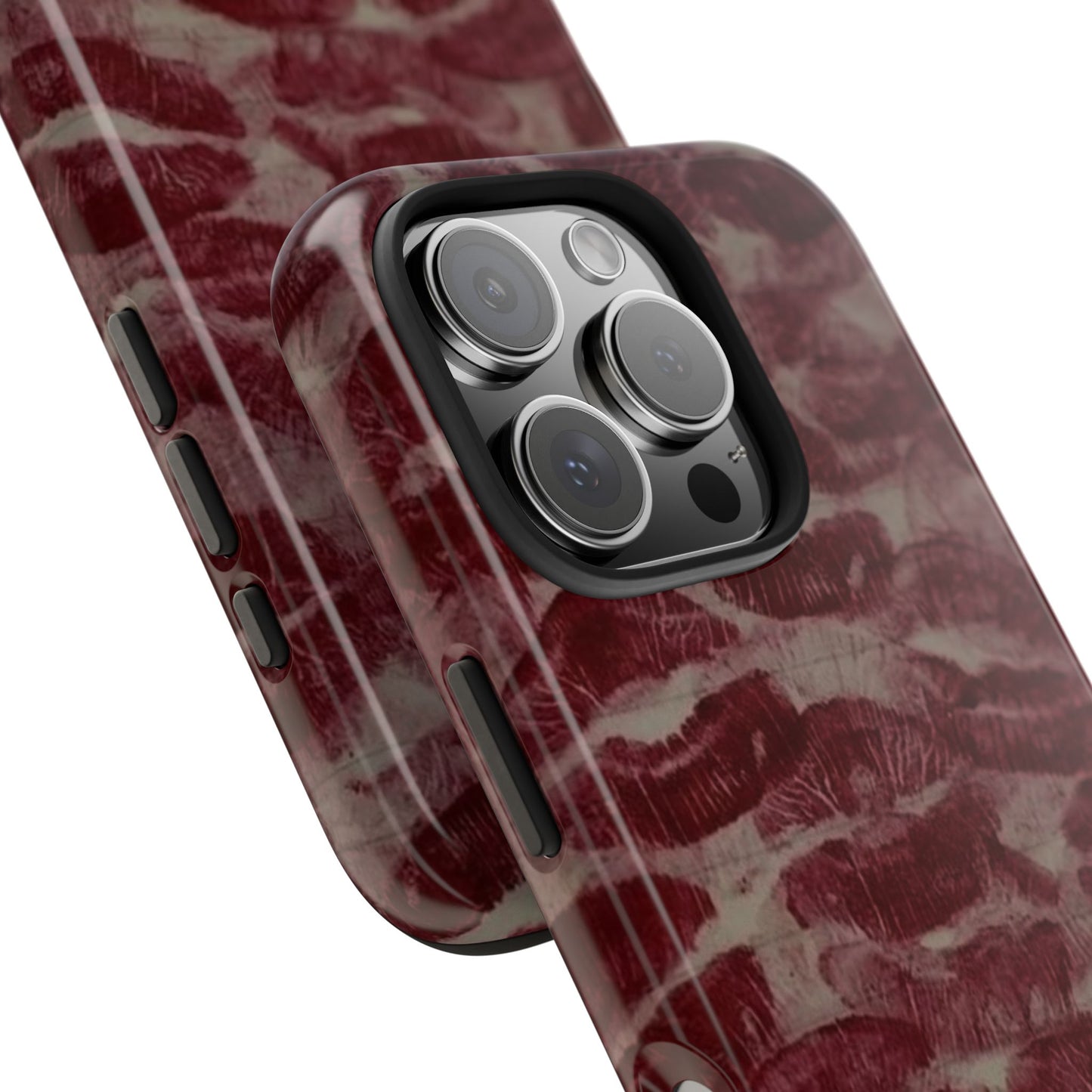 Kiss Print Glossy Tough iPhone Case — Burgundy Lip Print