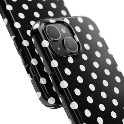 Black Polka Dot Tough iPhone Case — Classic White Dot Print