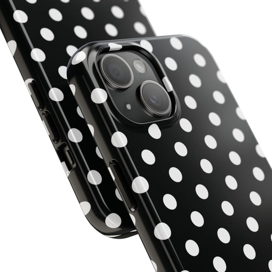 Black Polka Dot Tough iPhone Case — Classic White Dot Print