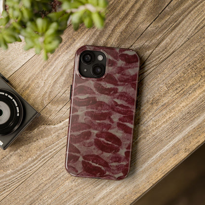 Kiss Print Glossy Tough iPhone Case — Burgundy Lip Print