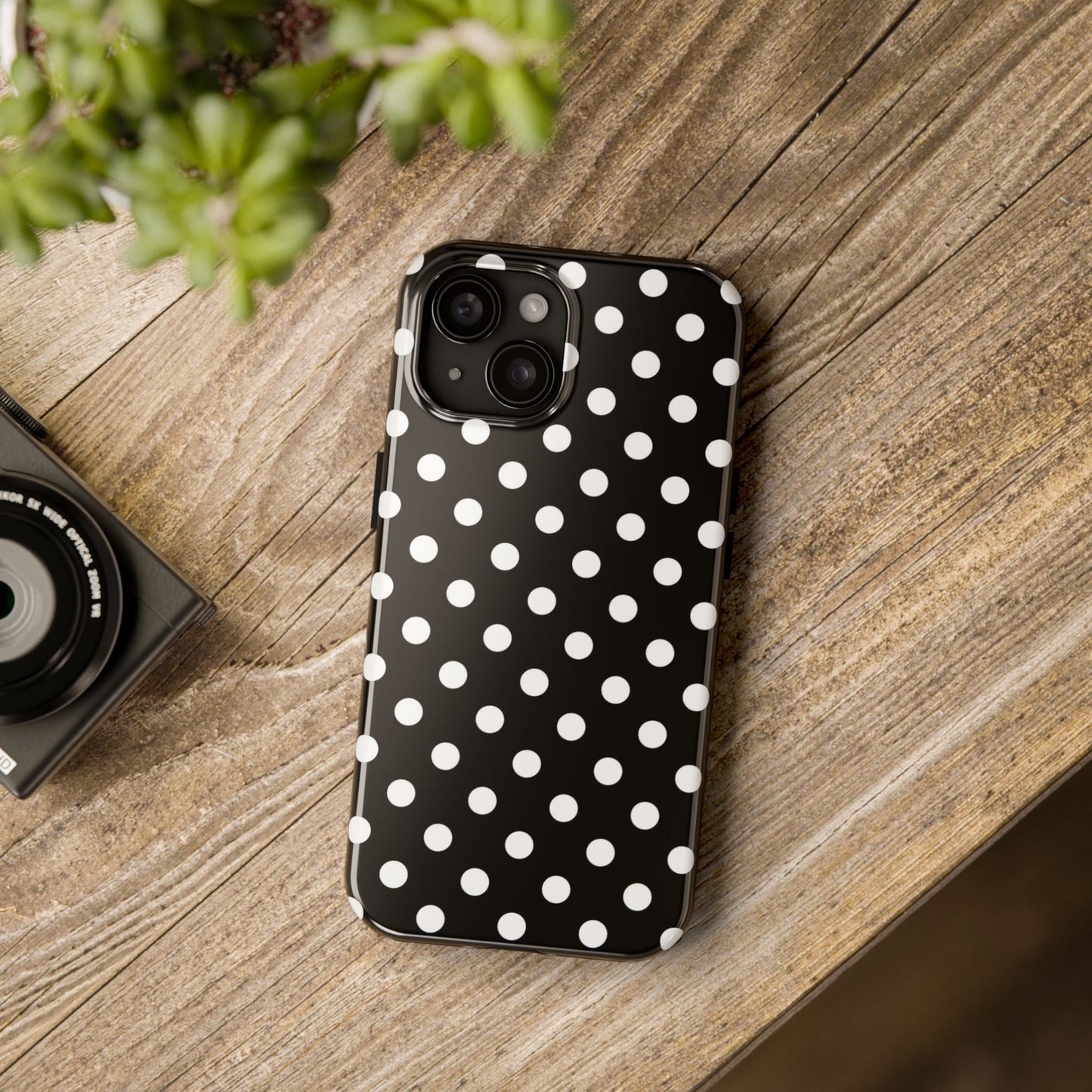 Black Polka Dot Tough iPhone Case — Classic White Dot Print