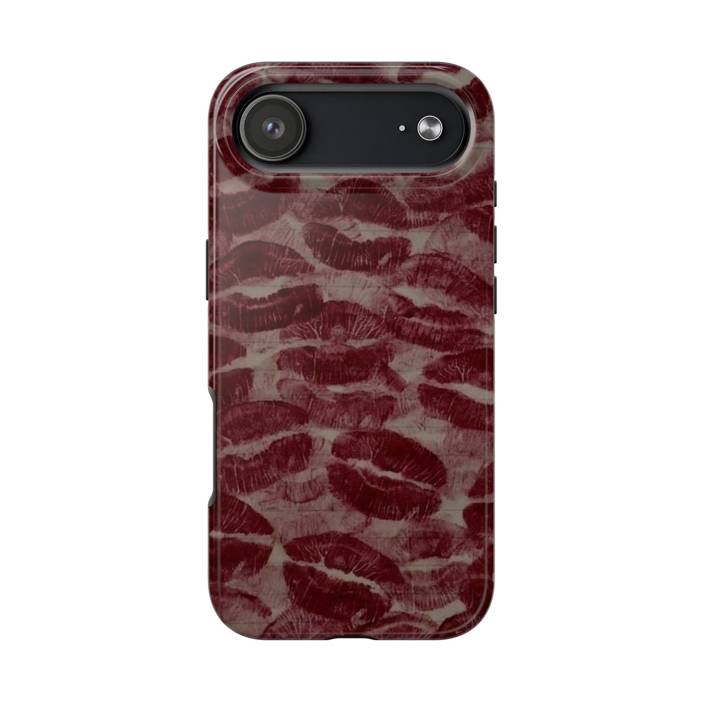 Kiss Print Glossy Tough iPhone Case — Burgundy Lip Print