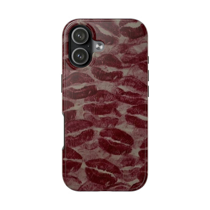 Kiss Print Glossy Tough iPhone Case — Burgundy Lip Print