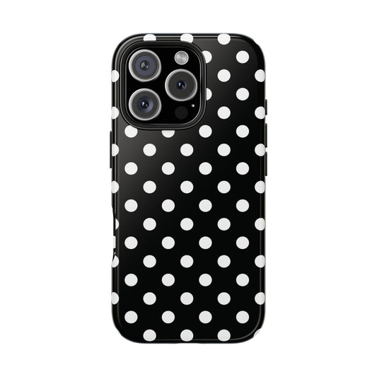 Black Polka Dot Tough iPhone Case — Classic White Dot Print