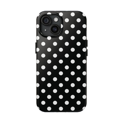 Black Polka Dot Tough iPhone Case — Classic White Dot Print