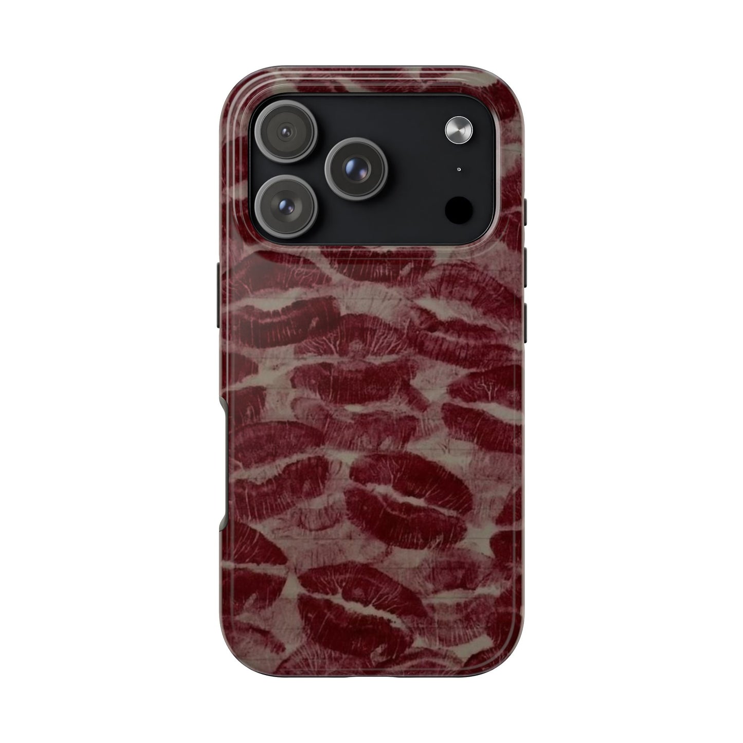 Kiss Print Glossy Tough iPhone Case — Burgundy Lip Print