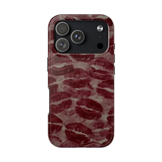 Kiss Print Glossy Tough iPhone Case — Burgundy Lip Print