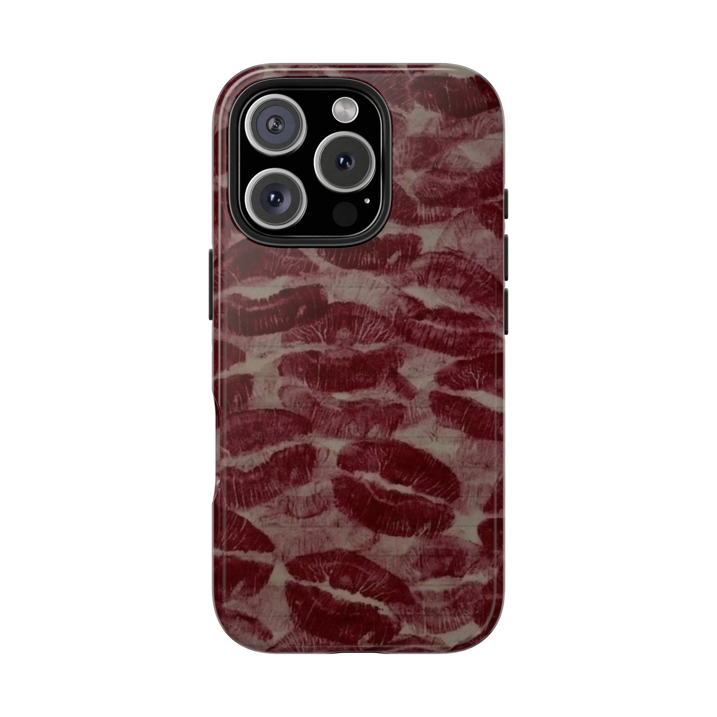 Kiss Print Glossy Tough iPhone Case — Burgundy Lip Print