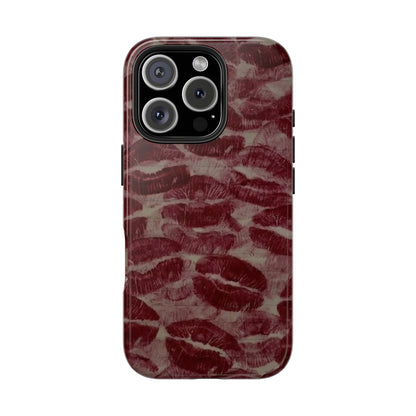 Kiss Print Glossy Tough iPhone Case — Burgundy Lip Print