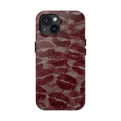 Kiss Print Glossy Tough iPhone Case — Burgundy Lip Print