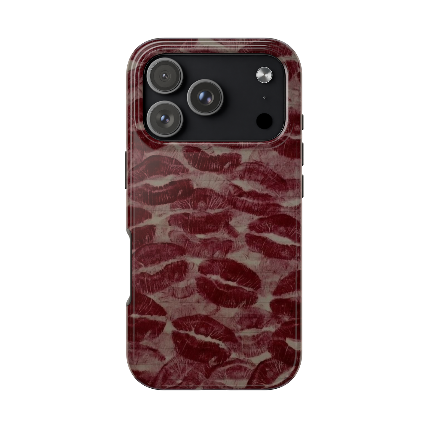 Kiss Print Glossy Tough iPhone Case — Burgundy Lip Print