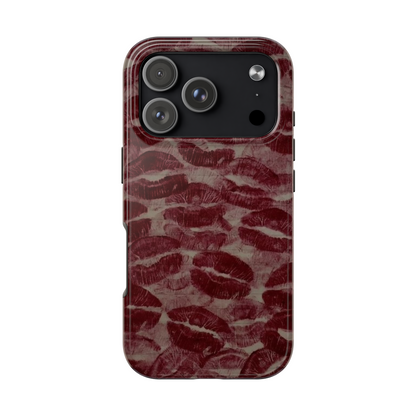 Kiss Print Glossy Tough iPhone Case — Burgundy Lip Print