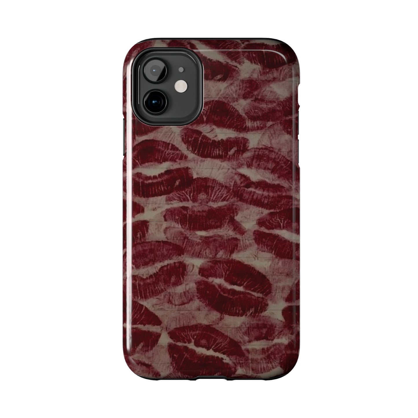 Kiss Print Glossy Tough iPhone Case — Burgundy Lip Print
