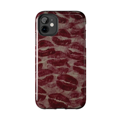 Kiss Print Glossy Tough iPhone Case — Burgundy Lip Print
