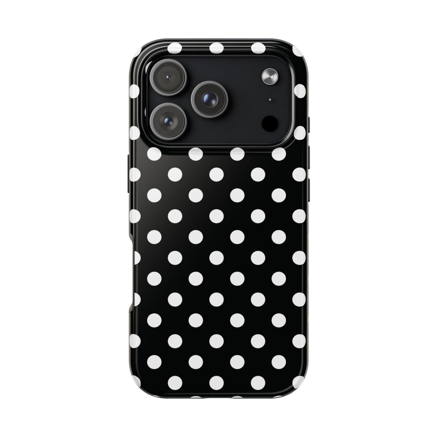 Black Polka Dot Tough iPhone Case — Classic White Dot Print