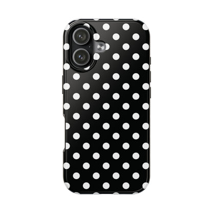 Black Polka Dot Tough iPhone Case — Classic White Dot Print
