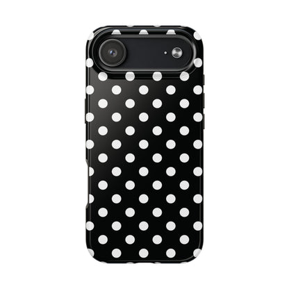 Black Polka Dot Tough iPhone Case — Classic White Dot Print