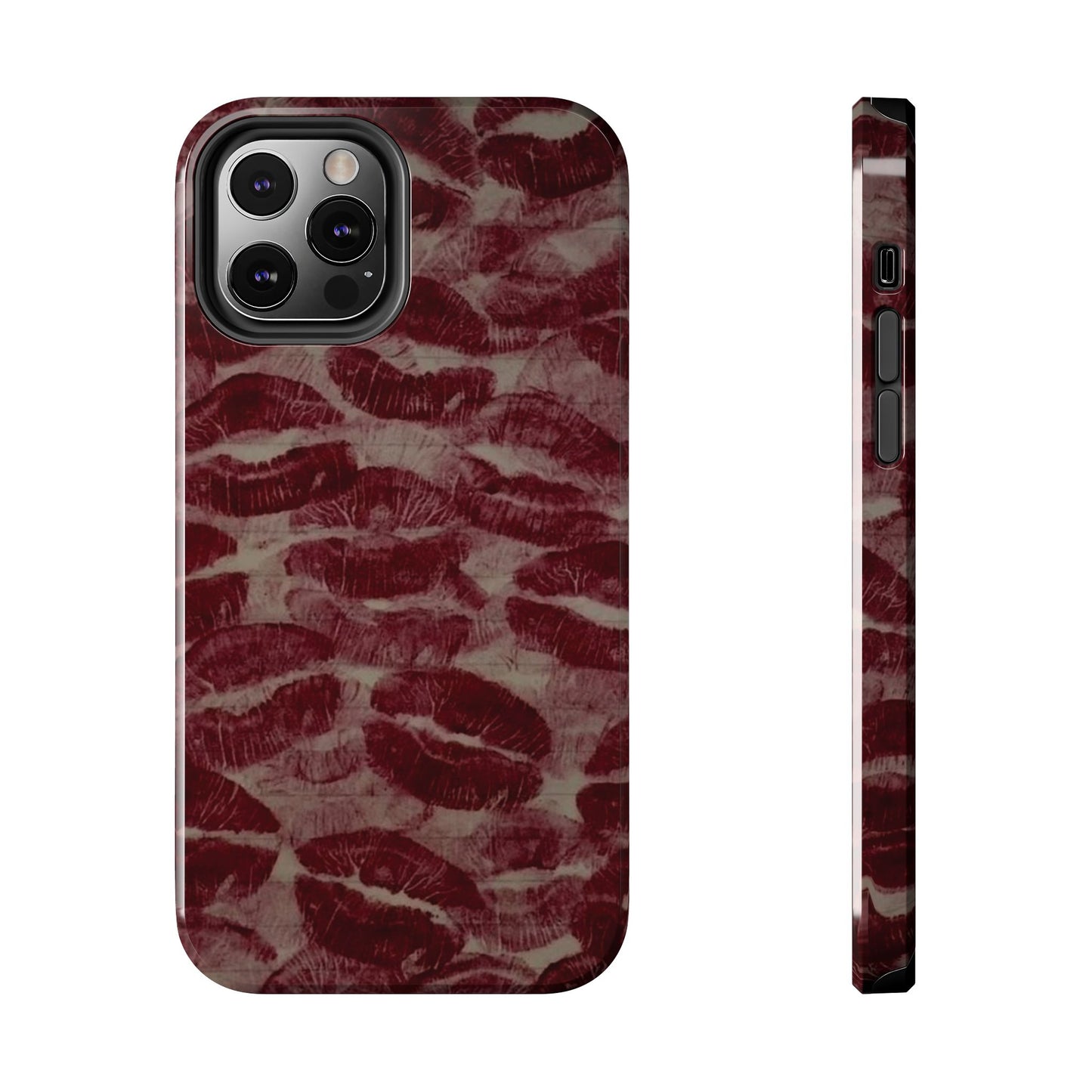 Kiss Print Glossy Tough iPhone Case — Burgundy Lip Print