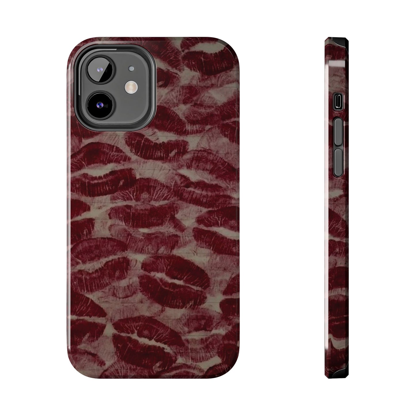 Kiss Print Glossy Tough iPhone Case — Burgundy Lip Print