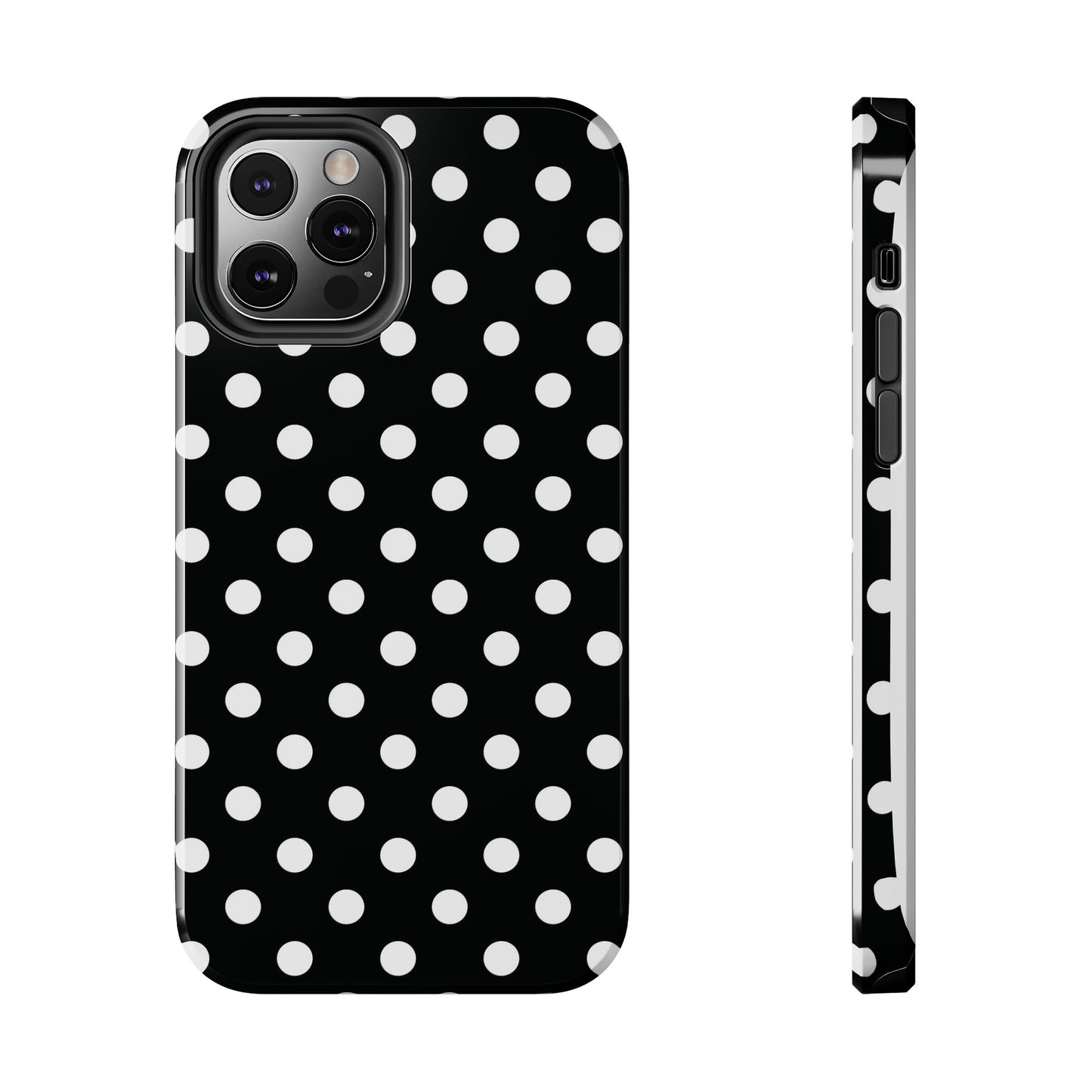 Black Polka Dot Tough iPhone Case — Classic White Dot Print