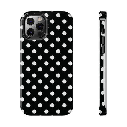 Black Polka Dot Tough iPhone Case — Classic White Dot Print