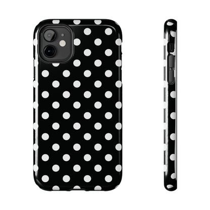 Black Polka Dot Tough iPhone Case — Classic White Dot Print