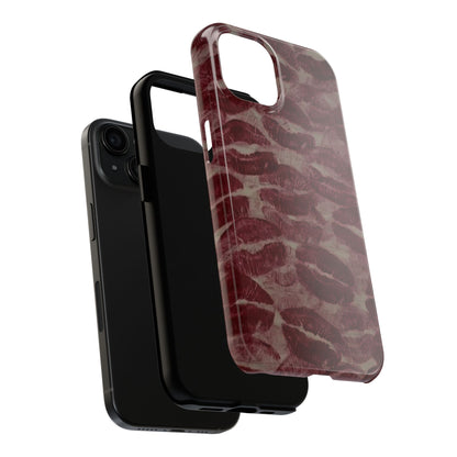 Kiss Print Glossy Tough iPhone Case — Burgundy Lip Print