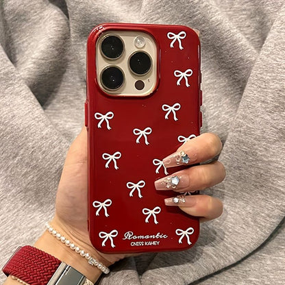 Red Bow Pattern iPhone Case – Romantic Glossy Cover