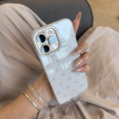 White Puffy Bow Pattern iPhone Case – Glitter Camera Bump