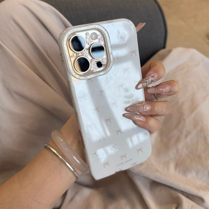 White Puffy Bow Pattern iPhone Case – Glitter Camera Bump
