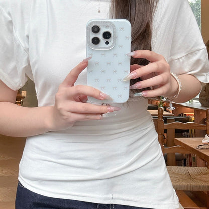 White Puffy Bow Pattern iPhone Case – Glitter Camera Bump