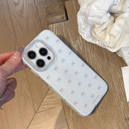 White Puffy Bow Pattern iPhone Case – Glitter Camera Bump