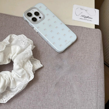 White Puffy Bow Pattern iPhone Case – Glitter Camera Bump